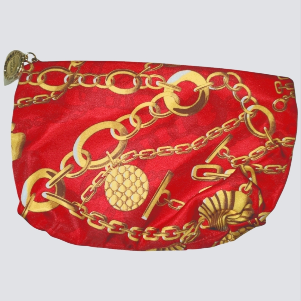 Estee Lauder Red Gold chain design Cosmetic bag pleated zipper closure
